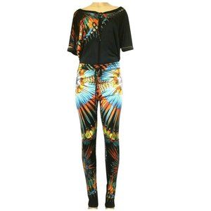 Jean Paul Gaultier Novelty Feather Print Jumpsuit Drawstring Multi Color…